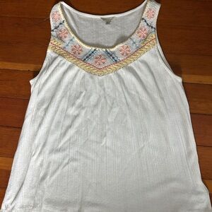 Lucky Brand Embroidered White Tank Top